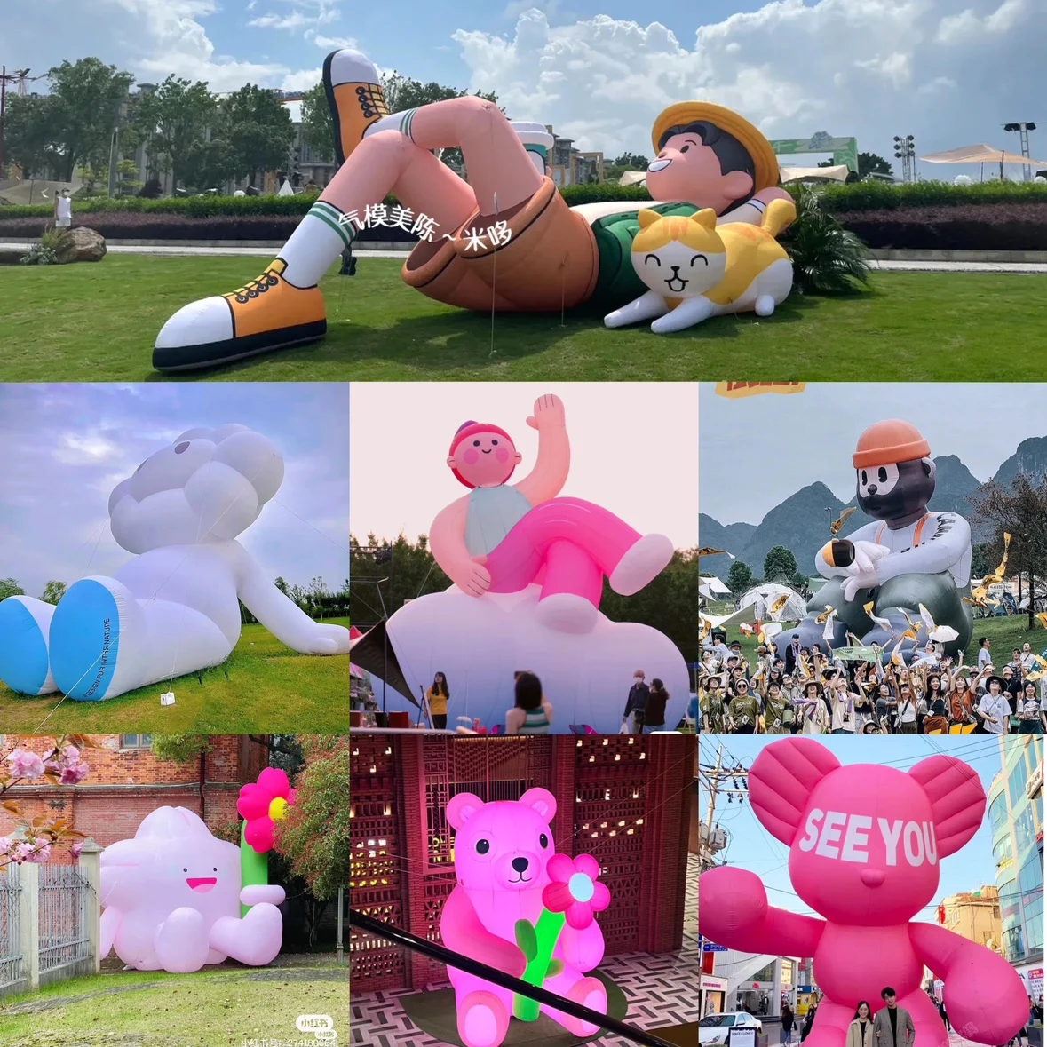 Customized online celebrity model Customized inflatable Hot air balloon plush rabbit luminous flowers camping cartoon lucky Wume