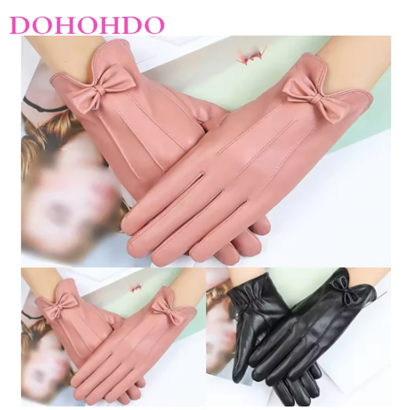 السيدات قفازات جلدية تعمل باللمس في الخريف والشتاء سميكة الدافئة ركوب الدراجات القيادة قفازات امرأة قفازات سوداء Perчатки Жеыыыыы