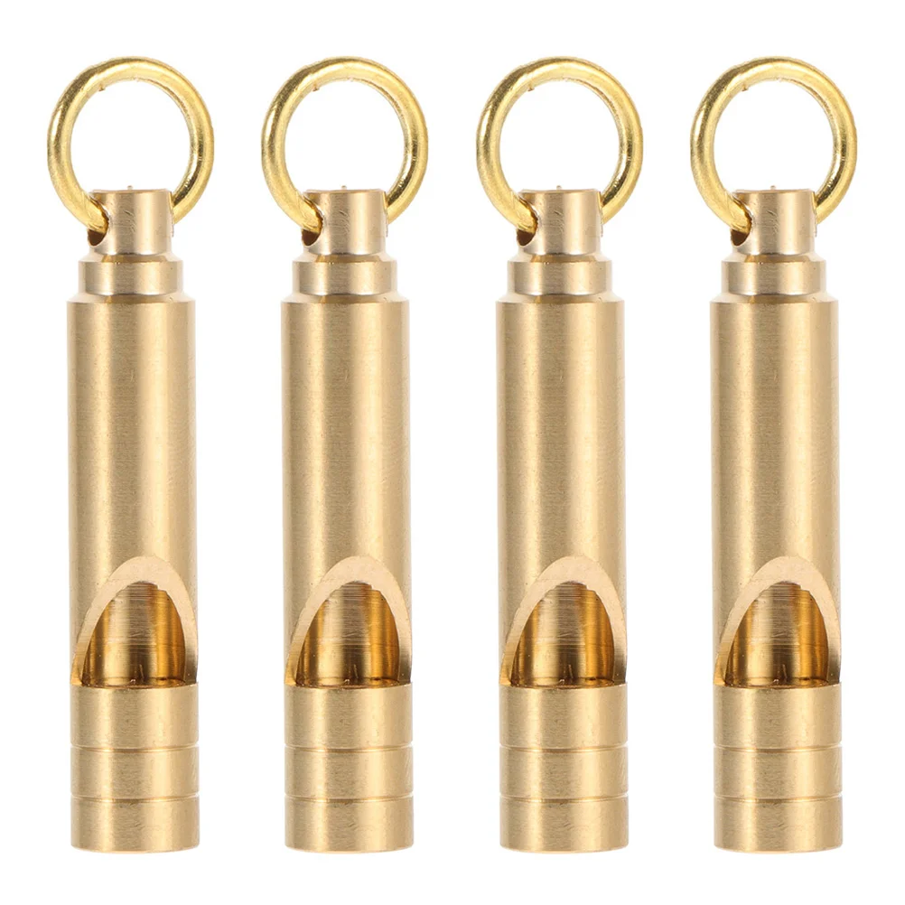 4 Pcs Key Fob Vintage Brass Whistle Survival Emergency Whistles Mountain Climbing Gadget Manual Keychain Pendant Child