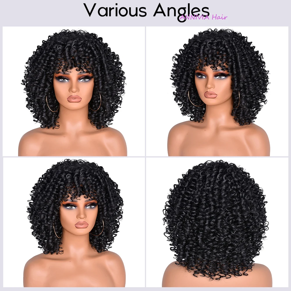 Curly Wigs for Black Women Short Curly Wig with Bangs Loose Cute Curly Hair Synthetic Soft Wigs for Daily Party Cosplay