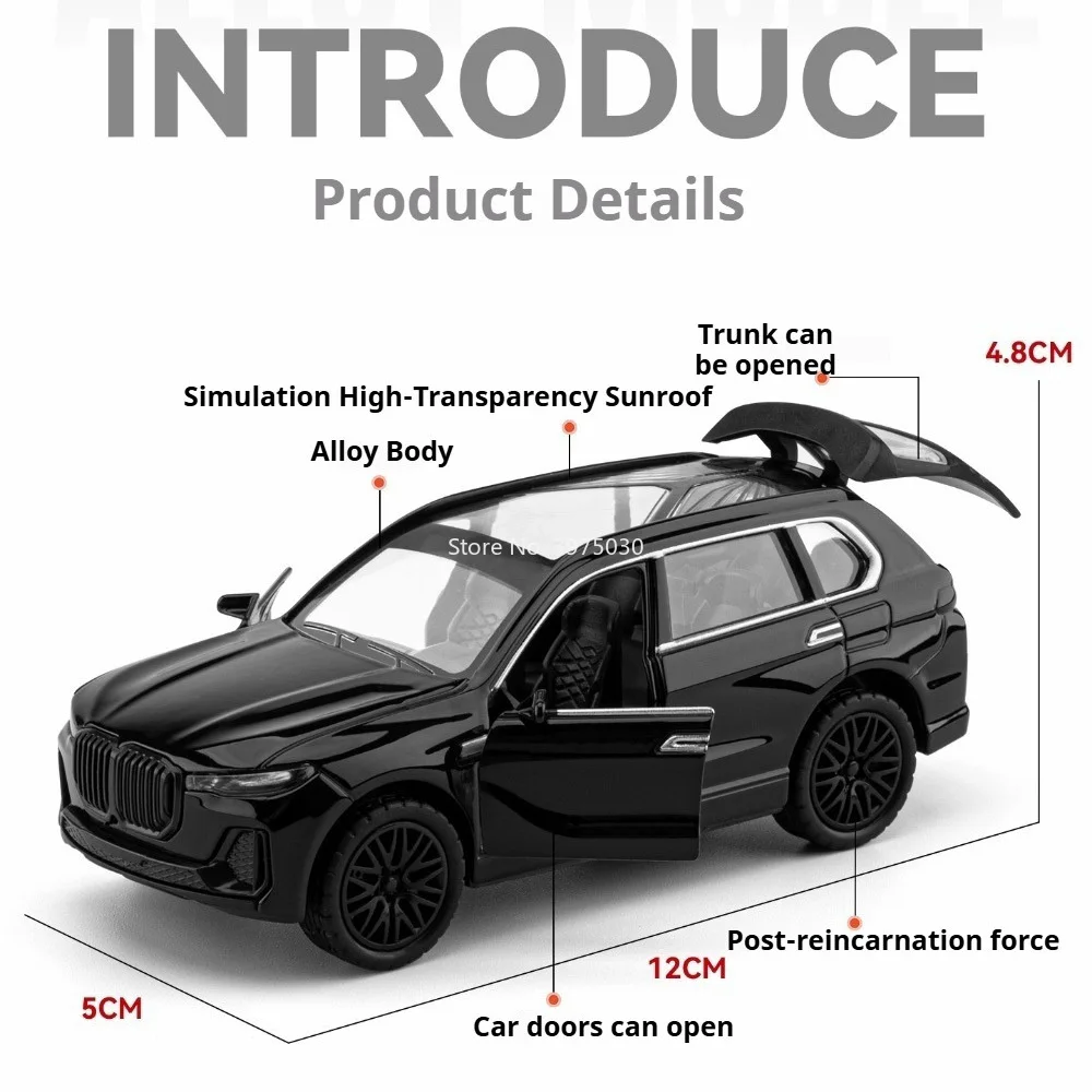 1:36 BMW X7 Diecast Alloy Model Toys Miniature Car Doors Can Be Opened Rubber Tire Metal Body Vehices Children's Interactive Toy
