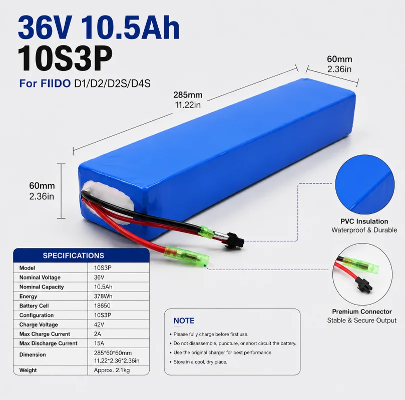 Batería de Iones de Litio 36V 7.8/10.5/14Ah 10S3P, Paquete de Baterías Recargables 18650, Compatible con Bicicletas Eléctricas Plegables FIIDO D1 D2 D2S D4S, Entrega Rápida desde Almacén en la UE