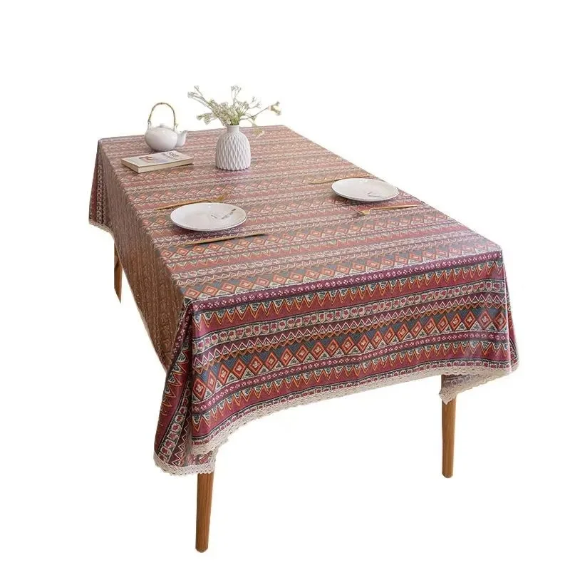 Ethnic Bohemian Table Cover, Cotton Linen Printed Waterproof Oilproof Decor for Dining & Coffee Table
