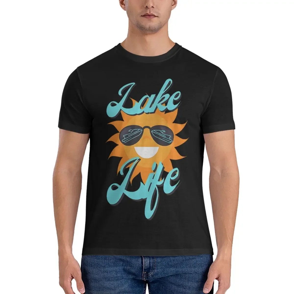 Men's T-Shirt Lake Life Novelty 100% Cotton Tees Short Sleeve seadoo T Shirt Crew Neck Clothes Birthday Gift