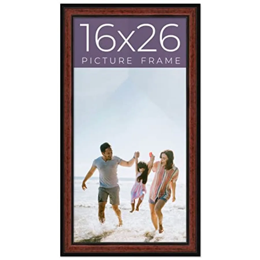 

16x26 Inch Solid Wood Picture Frame in Executive Brown Round Mahogany Finish with 1.25 Inch Moulding Width Ideal for Profession