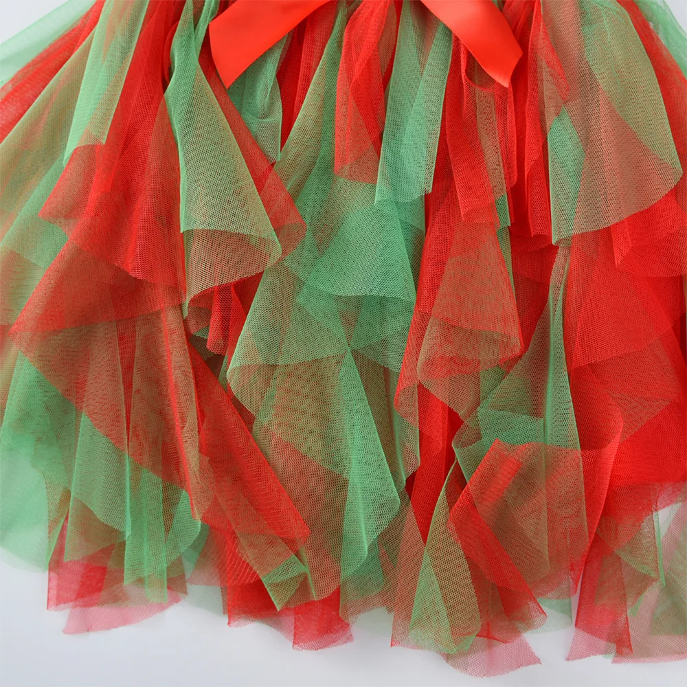DXTON Neujahr Party Geschenk Mädchen Weihnachtskleid Schneeflocken Druck Kinder Winterkleidung Unregelmäßiger Tüll Mesh Schleife Prinzessin Kleider – Detail 5