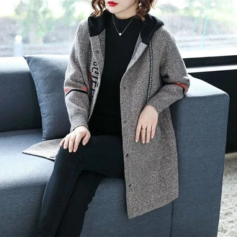 Jackets Ladies Mid-Length Hooded Coat 2023Spring Autumn New Windbreaker Jacket Loose Women\'s Outwear Fashion Overcoat Female Top