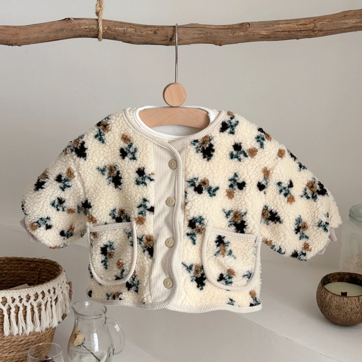 Warm Jacket Outwear For Newborn Baby Girl 0-3 Years Old Casual Fashion Small Flower Printed Winter Coat Long Sleeve Pocket