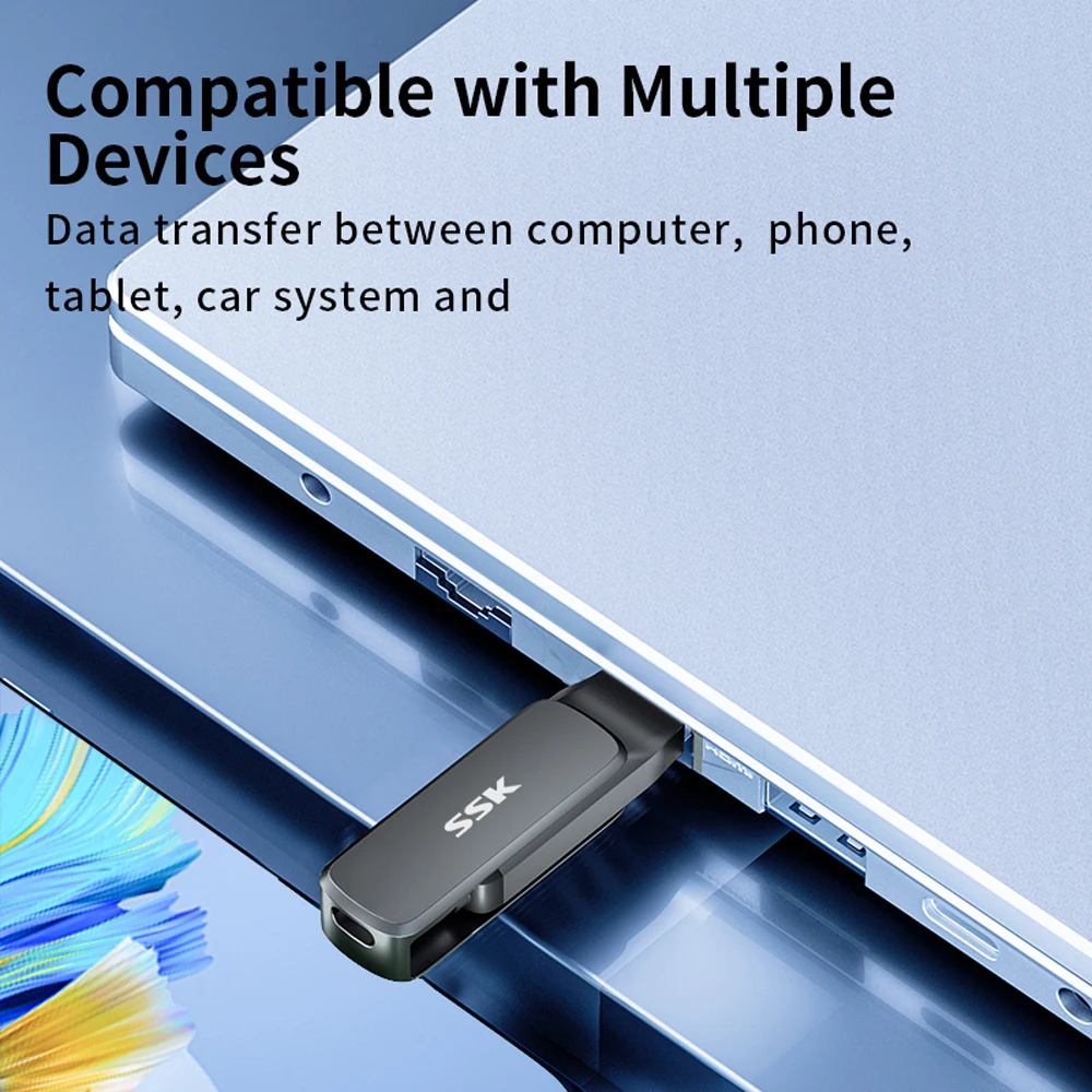 SSK Флэш-накопитель с двумя интерфейсами USB 3.2 с памятью Type-C и USB A USB-накопителем для смартфонов, планшетов, ноутбуков Mac
