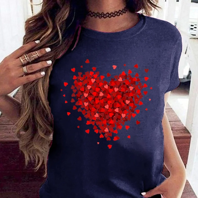 New Hot Mother'S Day Love Heart Print T-Shirts Women Summer Casual T-Shirts O Neck Short-Sleeved T-Shirts Fashion Shirts Tee