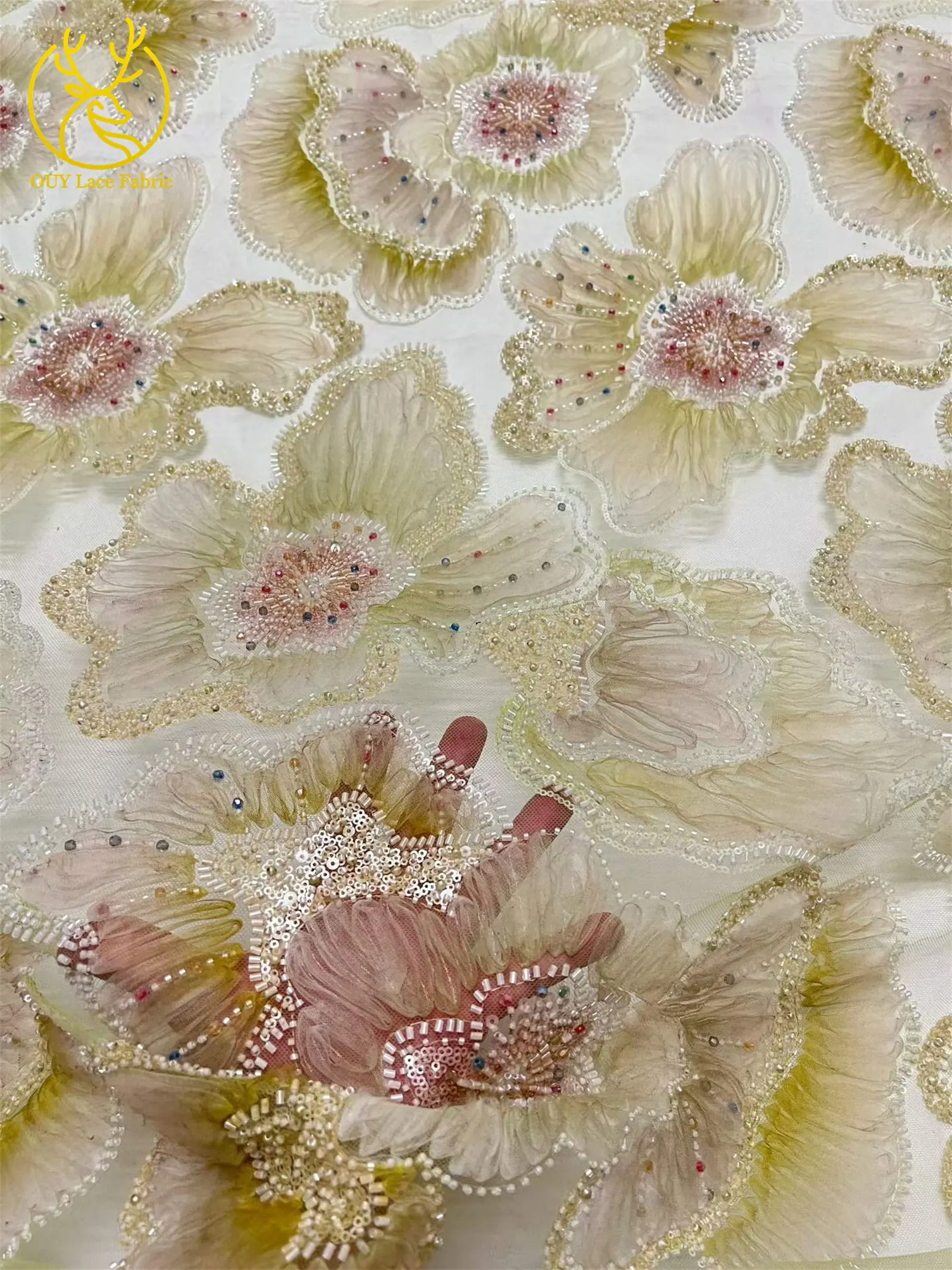 Wunderschöner Afrikanischer Pailletten-Perlen-Spitzenstoff 2026 Hochwertiger Französischer Spitzenstoff Nigerianische Netzspitze Stickerei Partykleid – Detail 15
