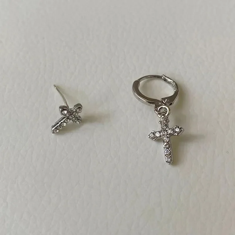 Korean Zircon Crystal Cross Earrings for Women Stud Earrings Gothic Punk Female Piercing Dangle Earrings Christmas Party Jewelry