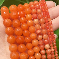 Natural Faceted Orange Chalcedony Stone Jades Loose Spacer Beads for Jewelry Making Needlework Diy Charms Bracelet Accessories