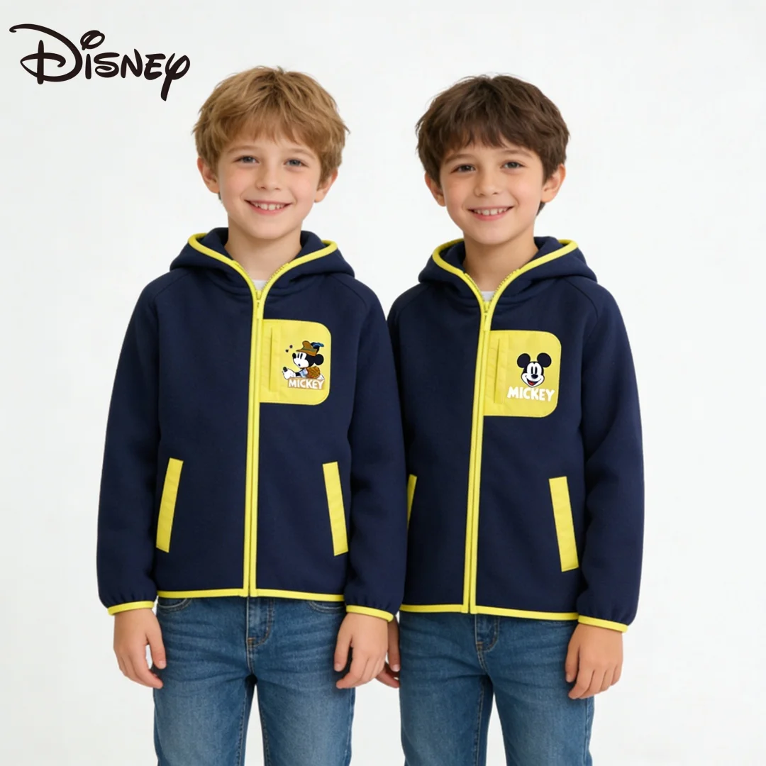 

Disney Kids Plush Fleece Lining Hooded Jacket Children Autumn Winter Warm-keeping Windproof Thickened Hooded Outerwear Jacket