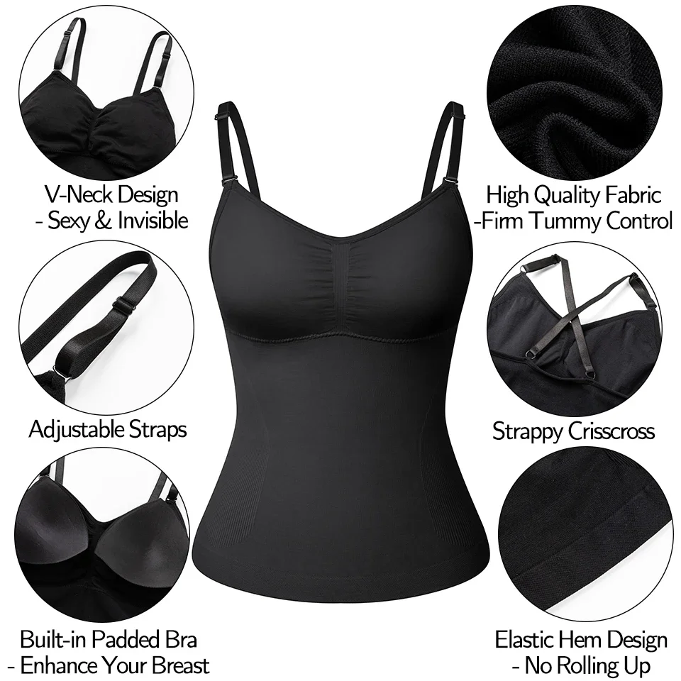 MISSMOLY Womens Camisole Shapewear Tops Tummy Control Built in bra Tank Shaping Seamless Body Shaper Slimming Cami Vest Corset