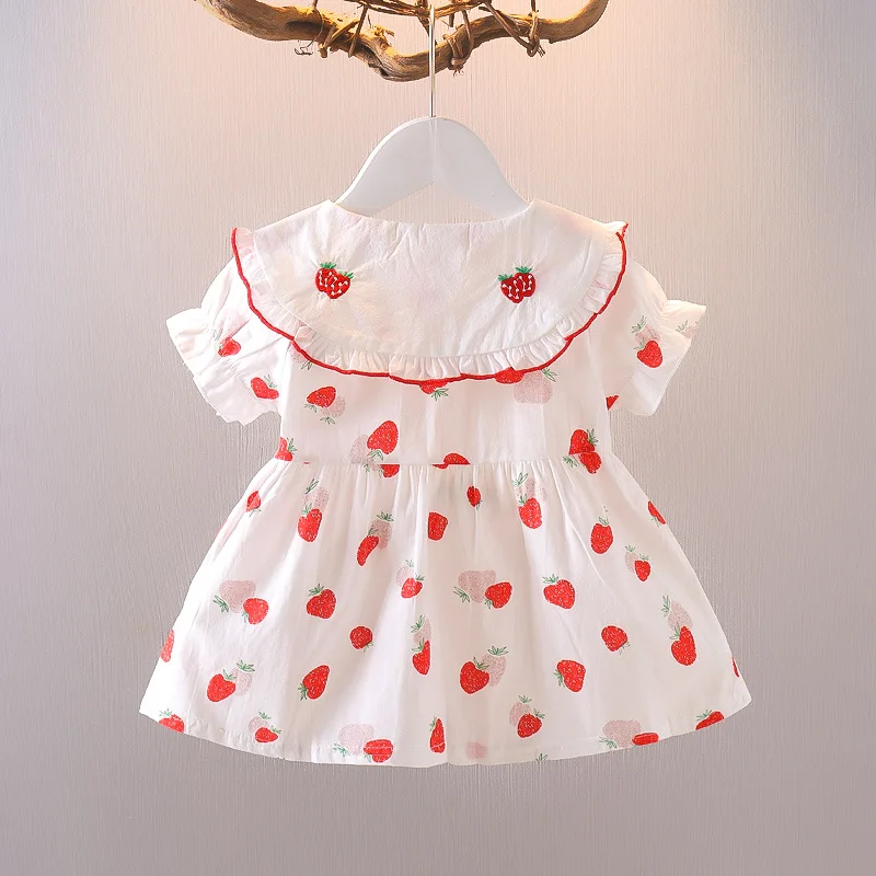 Girls' embroidery Dress Cartoon Strawberries Summer Spring New Korean Girls' Princess Dress Printed Baby Kids Casual Clothes