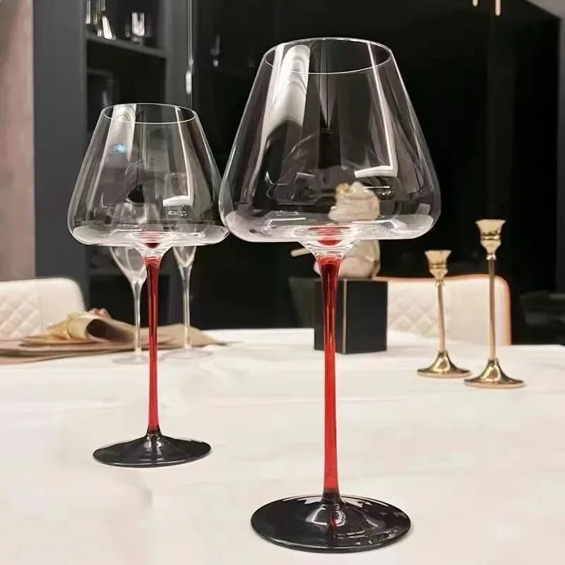 720ml-24oz Large European Wine Glass Burgundy Black Bow Tie High Value Crystal Glass Grape Champagne Glass, High Capacity