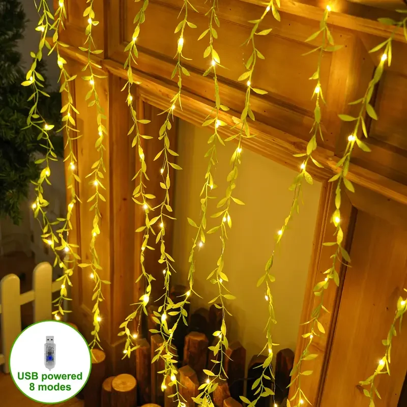 

3 м USB занавески из кленового листа, искусственный зеленый лист плюща, гирлянда, сказочная световая гирлянда для внутреннего и наружного свадебного украшения стен