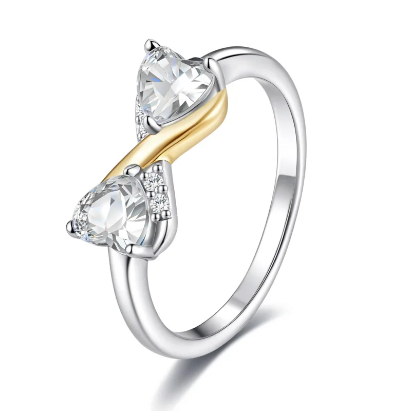 

Trendy 925 Sterling Silver Heart Moissanite Two-Tone Ring, White & Yellow Gold Plated on One Ring, Engagement Ring for Women