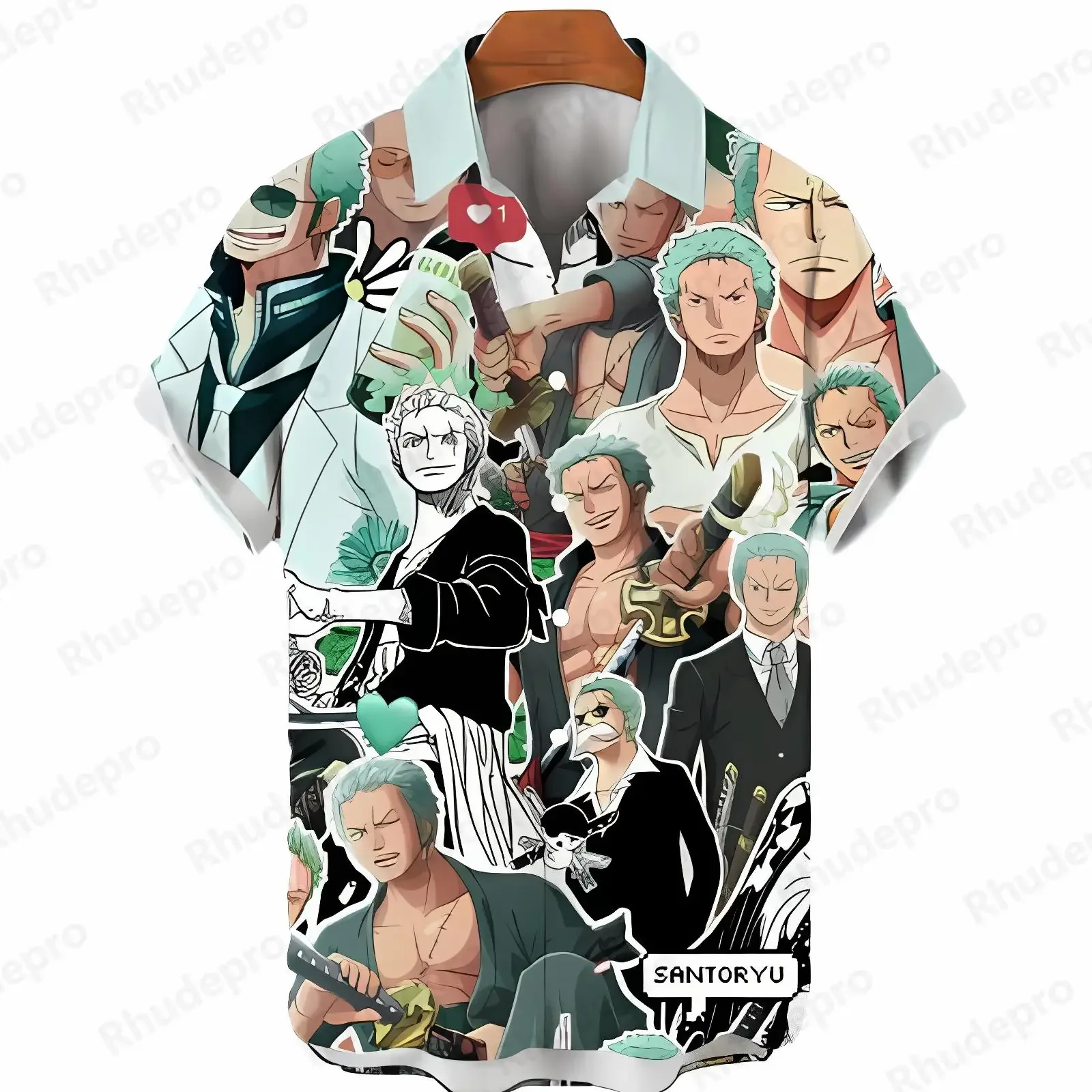 2026 New Men's One Piece Hawaiian Shirt Anime Character Print Anime Kids Short Sleeve Casual Tropical Holiday Tops