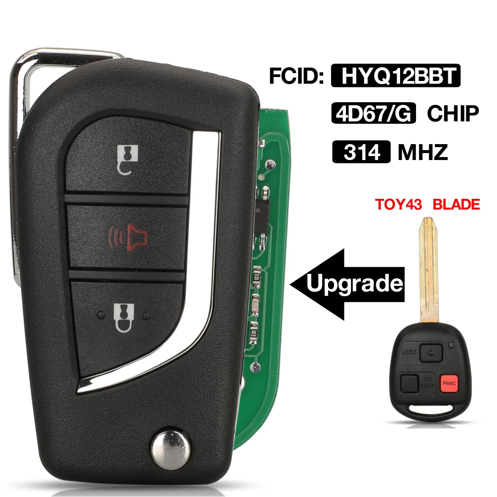 

jingyuqin 3 Buttons HYQ12BBT 314 Mhz 4D67/G Chip Upgrade Flip Remote Car Key For Toyota FJ Cruiser Land Cruiser With TOY43 Blade