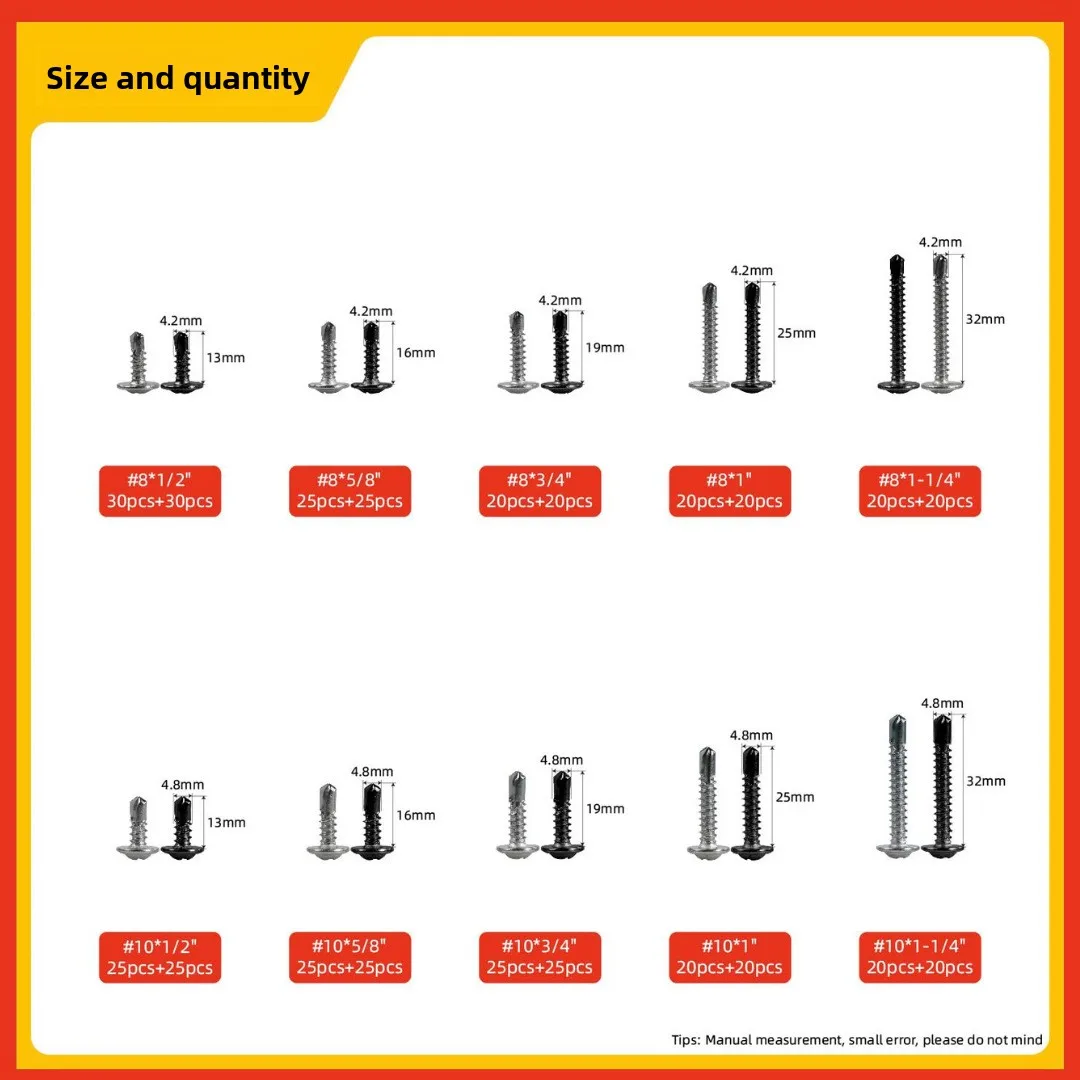 460 قطعة M4.2 M4.8 الجمالون رئيس الذاتي التنصت مسامير مجموعة متنوعة 410 الفولاذ المقاوم للصدأ الذاتي الحفر المسمار للصفائح المعدنية والخشب #2