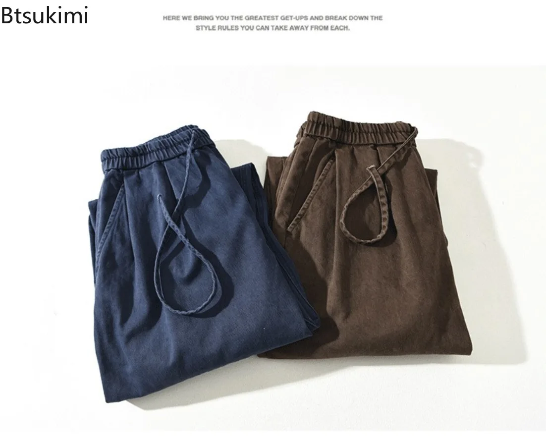 2025 Men's Autumn New Casual Trousers Vintage Simple Straight Baggy Pants Comfortable 100% Cotton Cargo Pants Men Joggers Pants