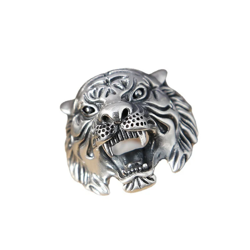 Personality Retro Silver 925 Ring For Men Finger Accessories Exquisite Carving Tiger Head Ring Domineering Male Jewelry