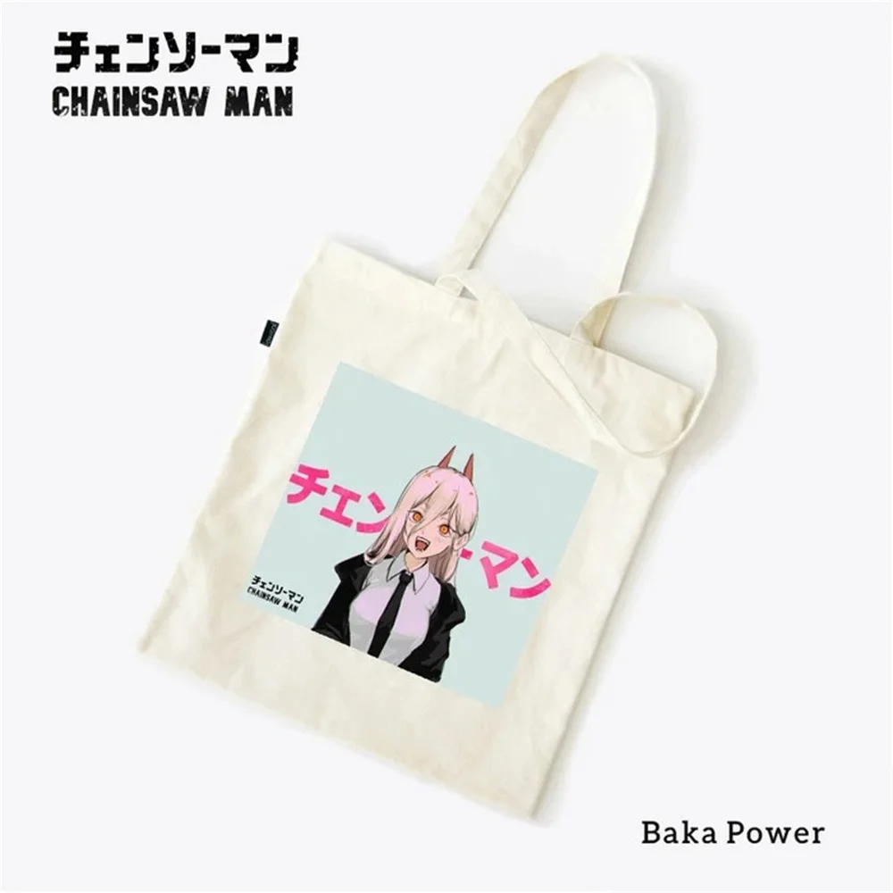 

Chainsaw man Anime pattern Tote bag Women's Harajuku comic Y2K canvas shoulder bag Large capacity reusable shopping bag