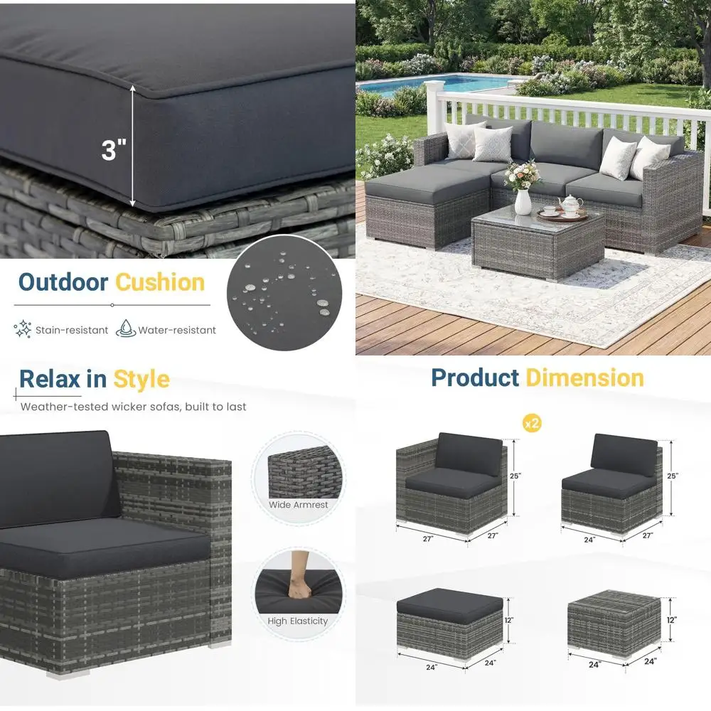 

Комплект уличной мебели для патио, всепогодный секционный диван из искусственного ротанга, набор для патио с подушками и стеклянным кофейным столиком или для заднего двора