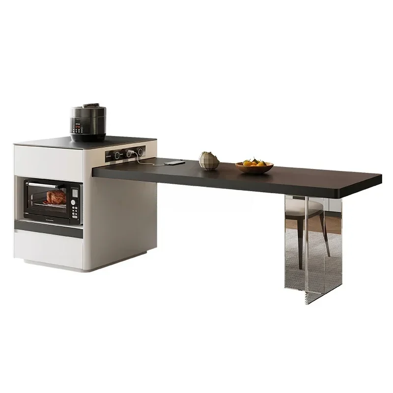 

Rock slab island dining table integrated household retractable modern small apartment acrylic