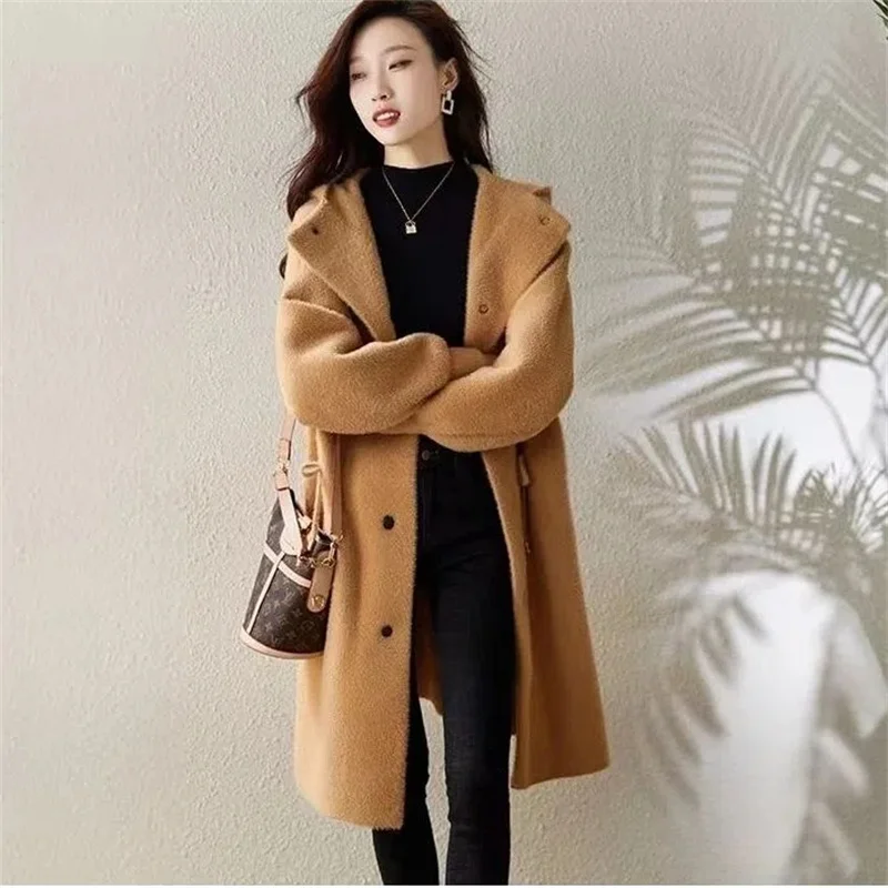 

Новинка Осень-зима 2024, Норковое бархатное пальто, Женская Длинная свободная Корейская куртка, Женский облегающий свитер, утепленный вязаный кардиган для женщин