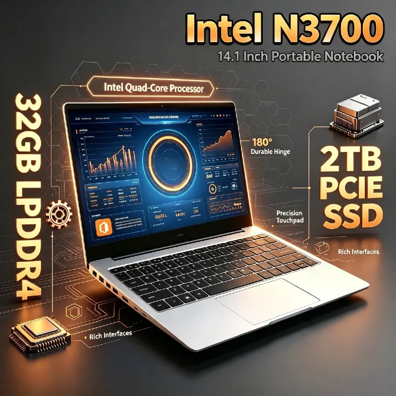 Intel N3700 Ultra Slim 14.1 Inch Gaming Laptop 16GB DDR3L 2TB SSD 1920x1080 Office Study 4K Video Pro Ultra