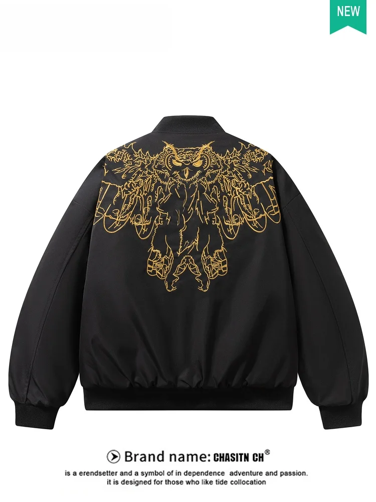 

Модная утепленная хлопковая куртка с вышивкой для мужчин и женщин, свободного кроя, с узором совы, повседневная верхняя одежда для зимы