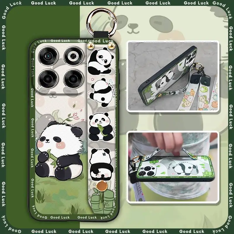 ring Lanyard Phone Case For ZTE Balde V70 Shockproof Wristband Back Cover panda Fashion Design Silicone Dirt-resistant