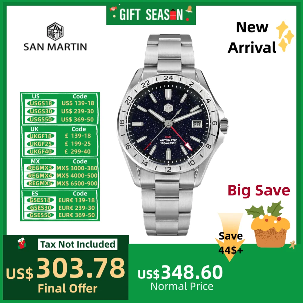 San Martin 39mm Edelsteen Wijzerplaat Waterdicht Armband Horloge Voor Mannen Pols Klok Luxe NH34 10Bar Saffier Lichtgevende Montre SN0129B