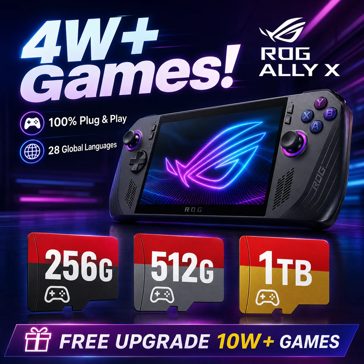 Rog Ally X/Lenovo Legion Go Game Card 1T/512G/256G With 4W+Games 50+Emulators Retrobat＆Playnite for Win HandHeld/Game Console/PC