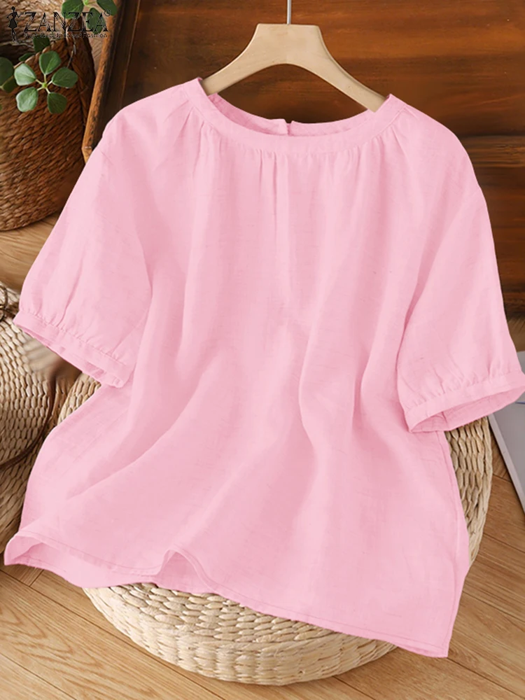 2025 ZANZEA Camicette estive Donna Elegante camicia da lavoro solida Casual Manica corta O Collo Blusas Mujer Ufficio femminile OL Top Oversize