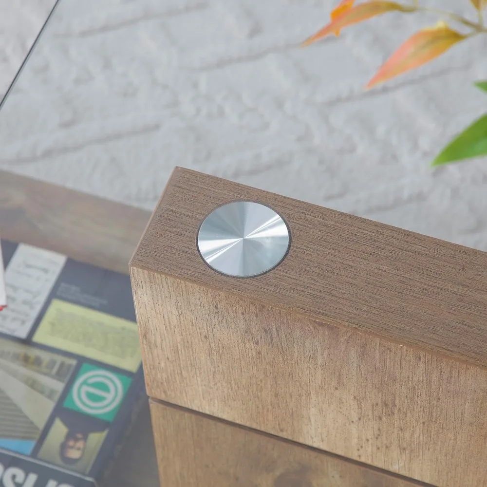 Glass Coffee Table with Storage, 44 Inch Rectangular Coffee Tables for Living Room, 3-Tier Tempered Glass Wooden Center Table Mo