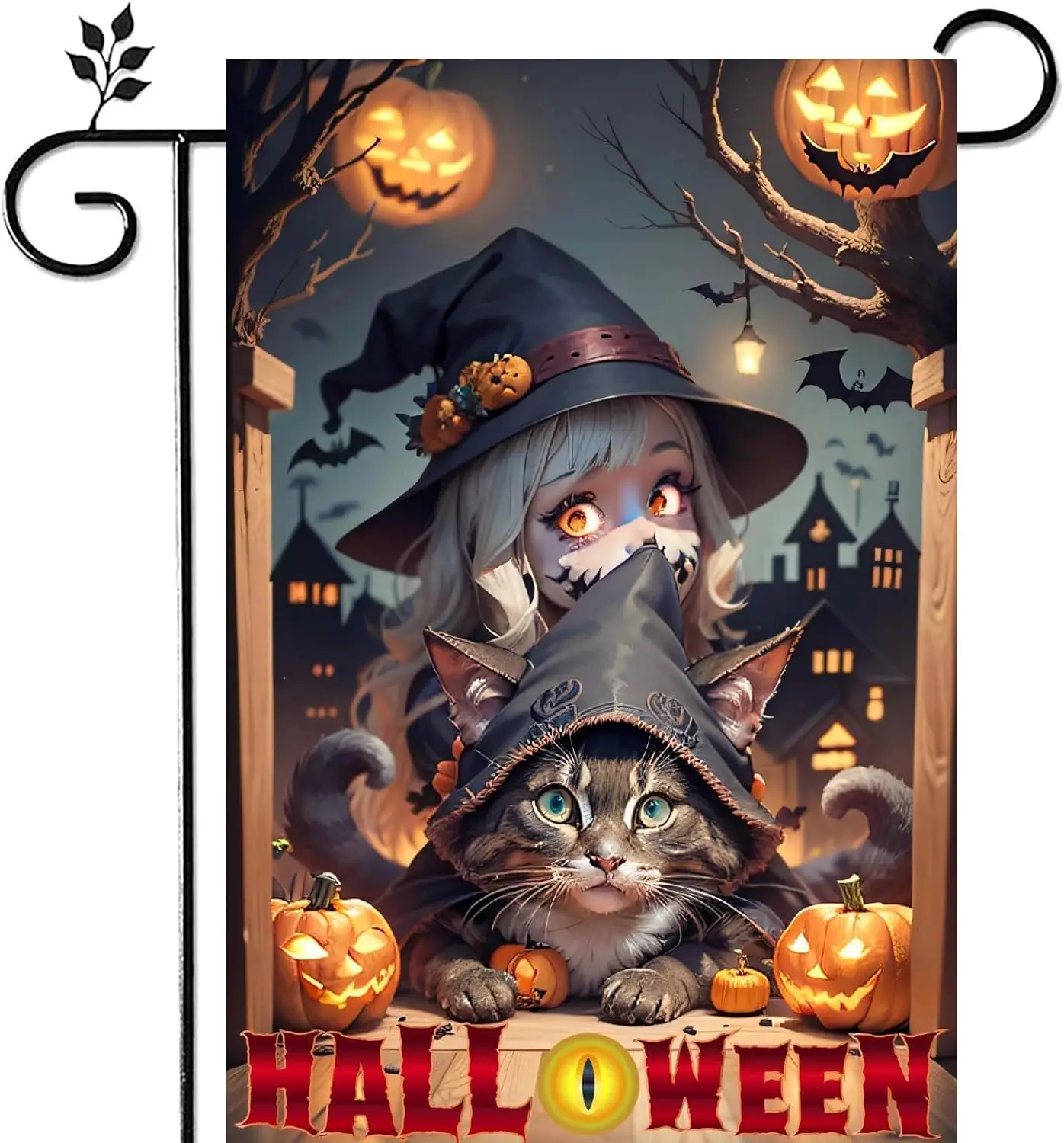 Witch Garden Flag Halloween Garden Flag Black Cat Garden Flag Halloween Flag Black Cat Halloween Decor Halloween Yard Flag Hallo