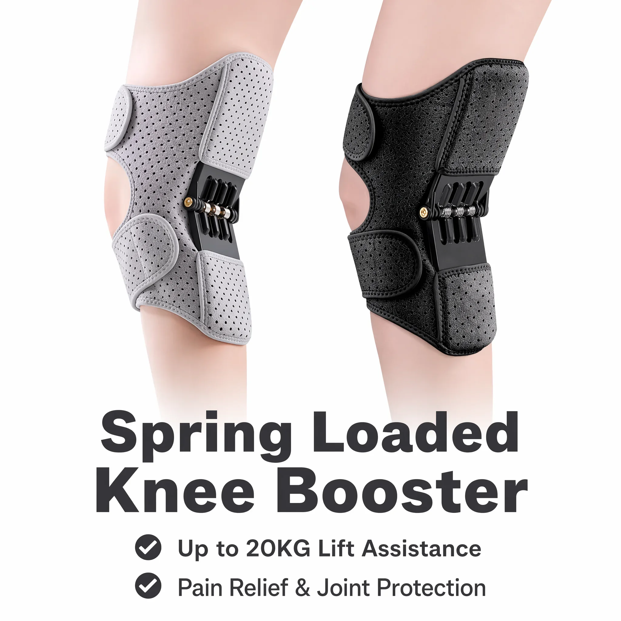 Spring Loaded Knee Support Brace, Knee Pain Relief Stabilizer for Men/Women, Knee Booster for Walking, Squatting, Heavy Lifting