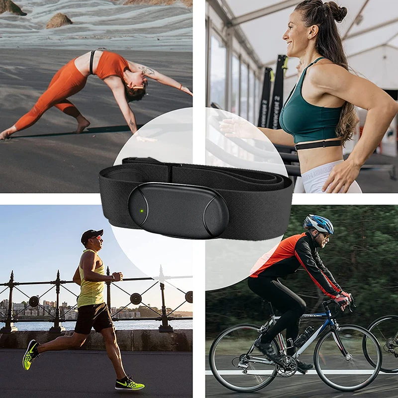 FITCENT 5.3Khz ANT + Bluetooth5.0 cinturino pettorale per cardiofrequenzimetro con caricabatterie Wireless compatibile con Wahoo Garmin Watch Zwift