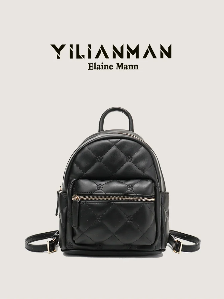 Elegant Diamond Pattern Women's Backpack Lightweight Travel Versatile College Student Shoulder Bag Soft Cotton  Zipper ...