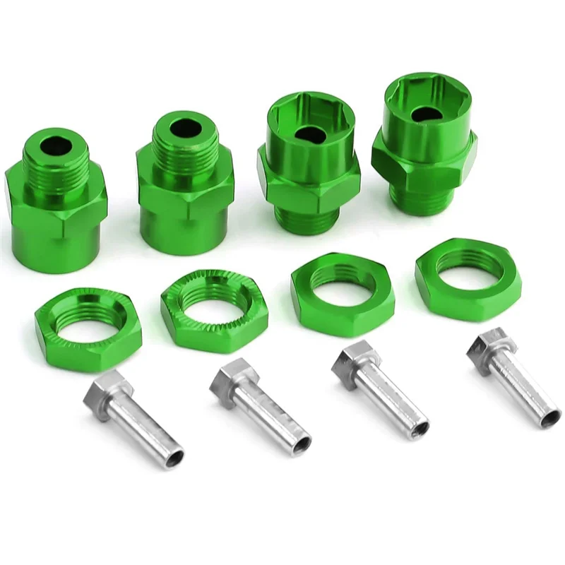 4PCS Metal Hex Adapter 12mm to 17mm Wheel Hex Adapter Extension Conversion Nuts for 1/10 RC Car,Green