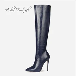 Arden Furtado 2024 winter Thin heels Knee High Boots Pointed toe Back zipper Super high heel Modern boots Skinny boots