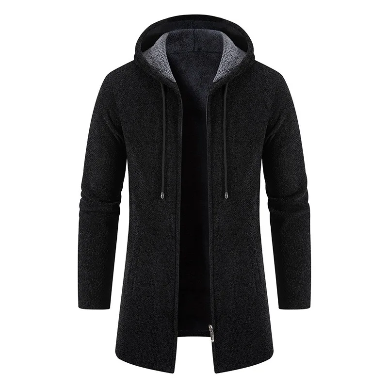 Foreign Trade Autumn and Winter Hooded Sweater Men's Medium and Long Loose Large Size  Jacket Knitted Cardigan Men's Top