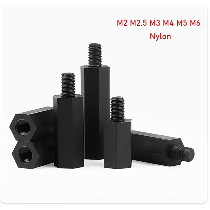 M2 To M6 Black Hex Nylon Spacer Stud Single Head Plastic PCB Insulation Isolation Column