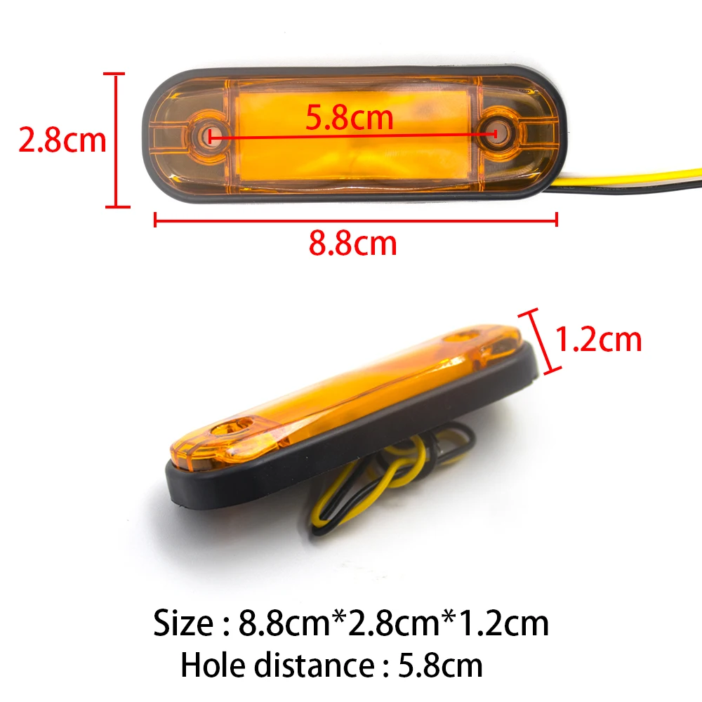 10pcs 12V 24V LED Side Marker Light Truck Trailer Tractor Warning Light Parking Light Red Amber White light Clearance Light