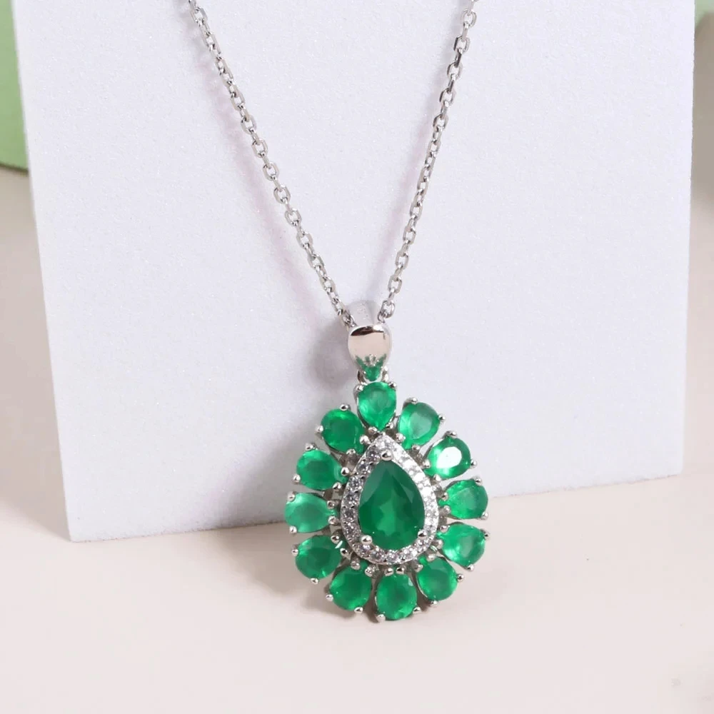 

925 Sterling silver pendant necklace nautral green agate fine jewelry for women wife birthday party gift