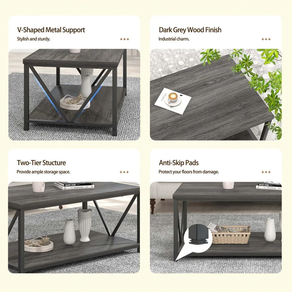 طاولة قهوة مع مساحة تخزين، طاولات مركزية صغيرة حديثة للمساحات الصغيرة، طاولة كوكتيل من الخشب الريفي والمعدن لغرفة المعيشة، 3 #6